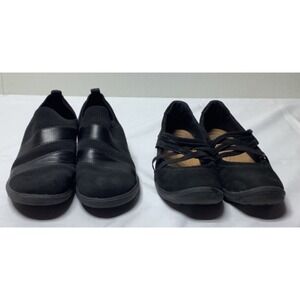 2 Pair Clarks Loafers Women 7.5M Black Stretch Pre owned